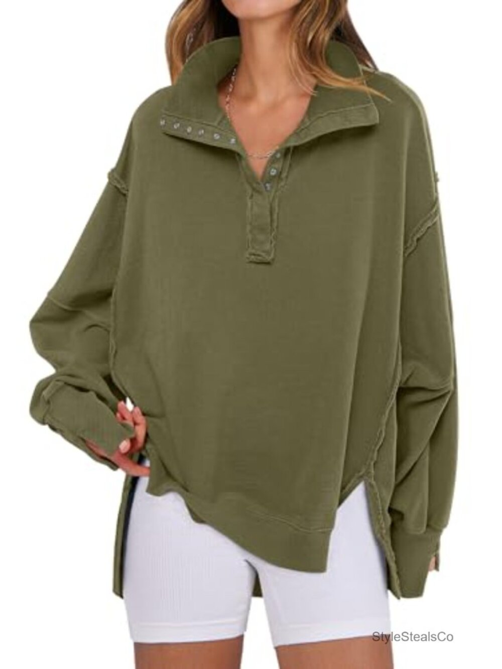Oversized Henley Sweatshirt Long Sleeve Casual Fall Pullover Top